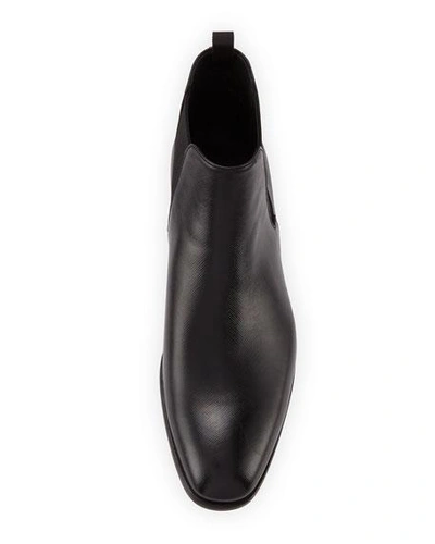 Prada Saffiano Leather Chelsea Boots In Black