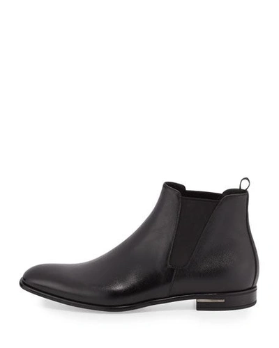 Shop Prada Saffiano Leather Chelsea Boots In Black