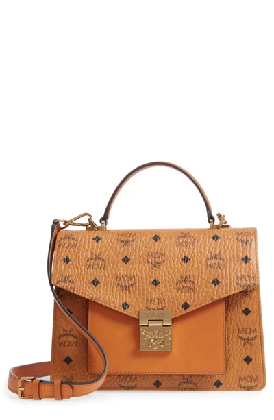 Shop Mcm Medium Patricia Visetos Coated Canvas Satchel - Brown In Cognac