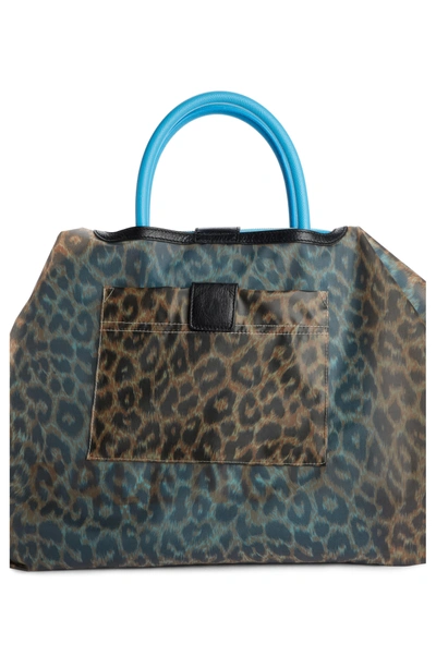 Shop Balenciaga Medium Logo Leather Satchel With Water Repellent Coat - Blue In Blue Leopard