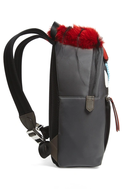 Shop Fendi Monster Genuine Fur Trim Nylon Backpack - Grey In Steel/pimento/multi