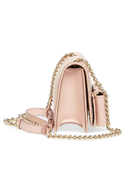 Shop Ferragamo Mini Vara Studded Leather Shoulder Bag - Pink In Bonbon/ Nero