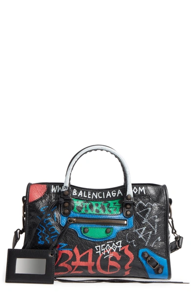 Shop Balenciaga Small Classic City Graffiti Leather Tote - Black In Noir/ Color