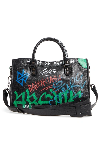 Shop Balenciaga Small Classic City Graffiti Leather Tote - Black In Noir/ Color