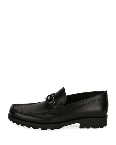 Shop Ferragamo Men's David Leather Lug-sole Loafers In Black