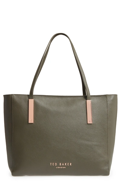 Shop Ted Baker Sarahh Leather Shopper - Green In Khaki