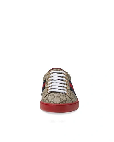 Shop Gucci Men's Ace Gg Supreme Sneakers In Beige/red