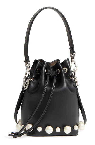 Shop Fendi Imitation Pearl Calfskin Bucket Bag - Black