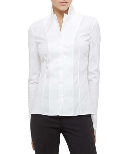 Akris Long-sleeve Notched-collar Poplin Blouse In White