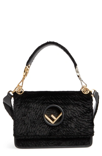 Shop Fendi Kan I Logo Velvet Shoulder Bag - Black
