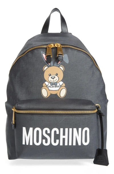 Shop Moschino X Playboy Large Bunny Bear Woven Backpack - Black