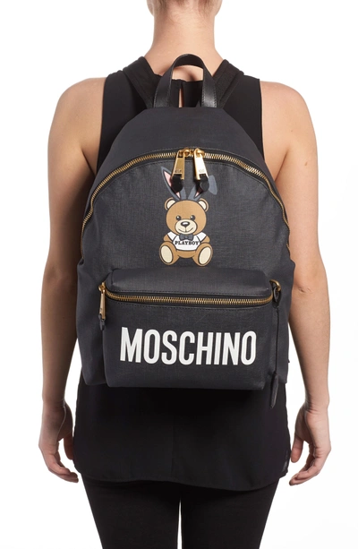 Shop Moschino X Playboy Large Bunny Bear Woven Backpack - Black