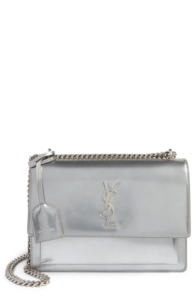 Shop Saint Laurent Medium Sunset Opium Leather Crossbody Bag - Grey In Dark Silver