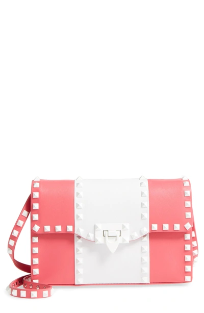 Shop Valentino Rockstud Colorblock Leather Shoulder/crossbody Bag - Pink In Shadow Pink