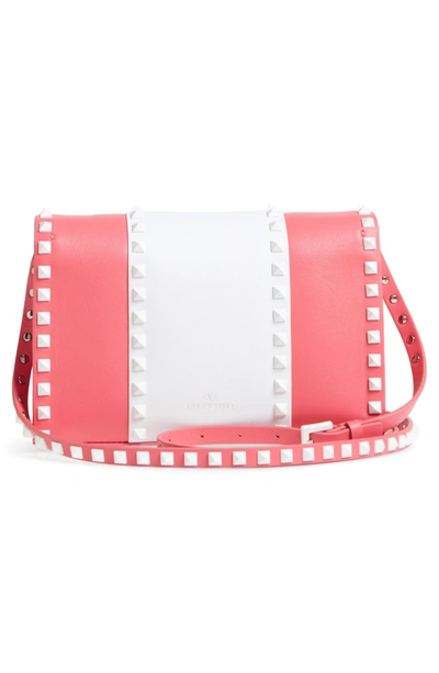 Shop Valentino Rockstud Colorblock Leather Shoulder/crossbody Bag - Pink In Shadow Pink