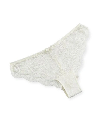 Shop Simone Perele Eden Floral-lace Tanga Thong In Ivory