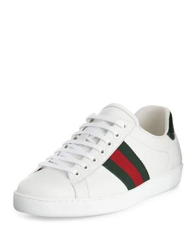 Gucci Gg Stripe Tennis Sneakers In White/red/green | ModeSens