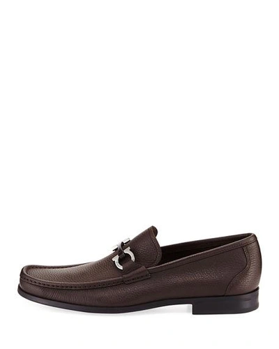 Shop Ferragamo Men's Grandioso Grained Calfskin Gancini Loafer In Brown