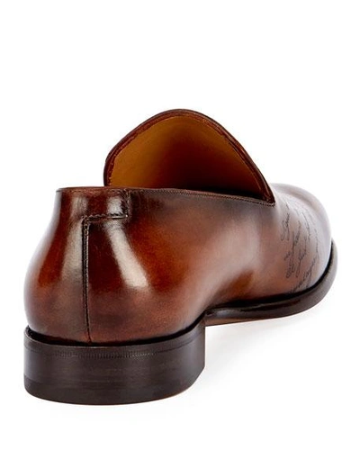 Shop Berluti Scritto Leather Slip-on Dress Shoe In Brown