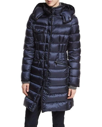 Shop Moncler Hermine Hooded Puffer Jacket In Navy