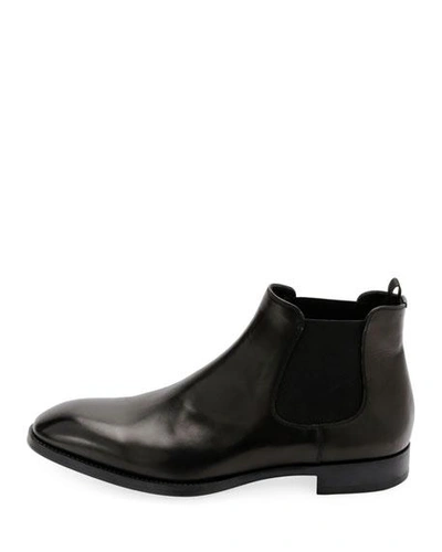 Shop Giorgio Armani Gored Leather Chelsea Boot W/ Rubber Sole In Black