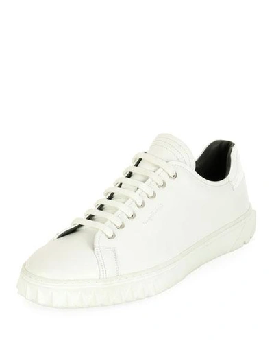 Shop Ferragamo Men's Leather Low-top Sneakers In White