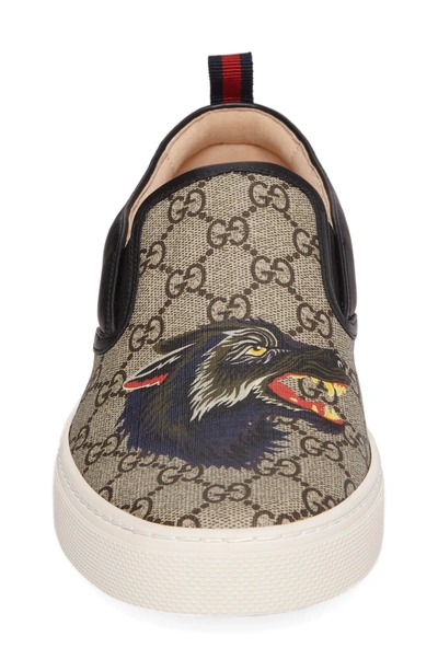 Shop Gucci Wolf Gg Supreme Slip-on Sneaker In Beige/ Ebony