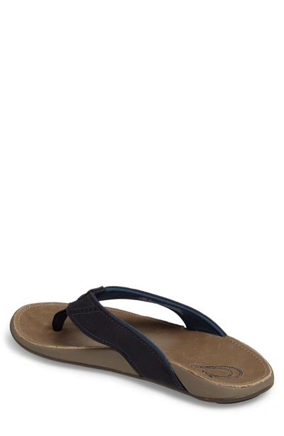 Shop Olukai 'nui' Leather Flip Flop In Trench Blue/ Clay Leather