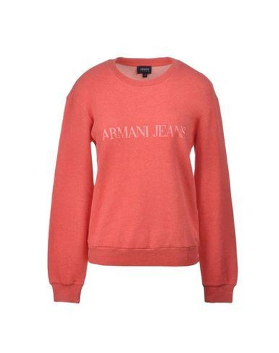 Shop Armani Jeans Woman Sweatshirt Coral Size 10 Cotton In Red