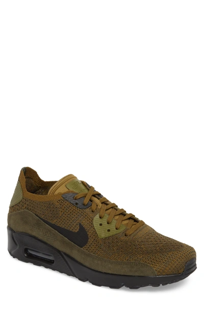 Nike Men's Air Max 90 Ultra Flyknit Casual Shoes, Green In Olive / Black/ Cargo Khaki | ModeSens