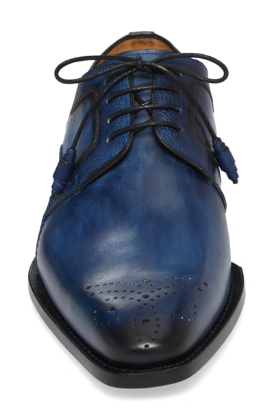Saturno Medallion Toe Derby In Mid Blue Leather