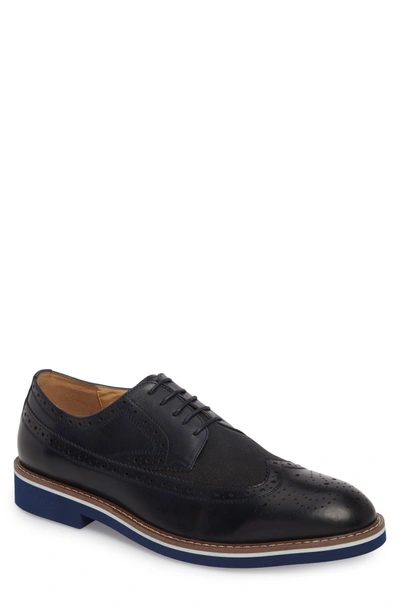 Shop English Laundry Balham Wingtip In Navy Leather