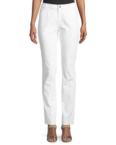 Lafayette 148 Thompson Dynamic Herringbone Jacquard Slim-leg Jeans In White