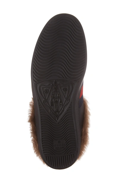 Shop Gucci New Ace Genuine Shearling Trim Sneaker In Black