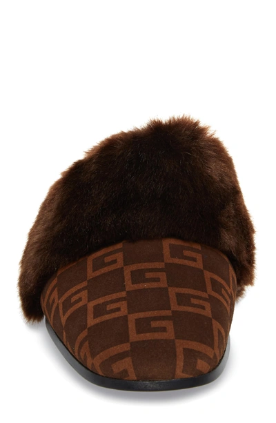 Shop Gucci Square-g Faux Fur Slipper In Brown/ Sigaro