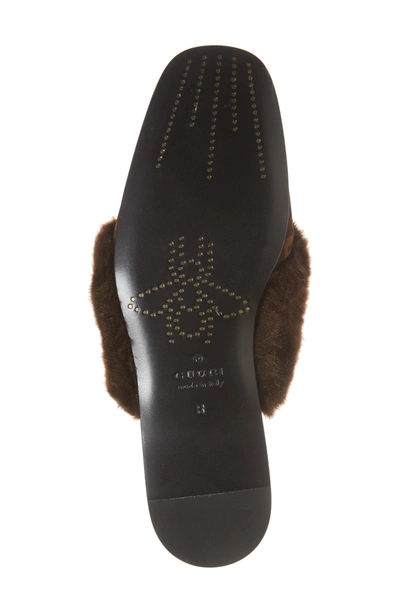 Shop Gucci Square-g Faux Fur Slipper In Brown/ Sigaro