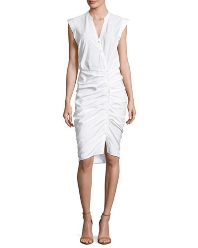 Veronica Beard Sleeveless Ruched Poplin Shirtdress In White