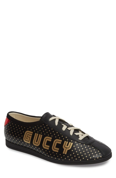 Shop Gucci Falacer Guccy Print Sneaker In Black/ Tan