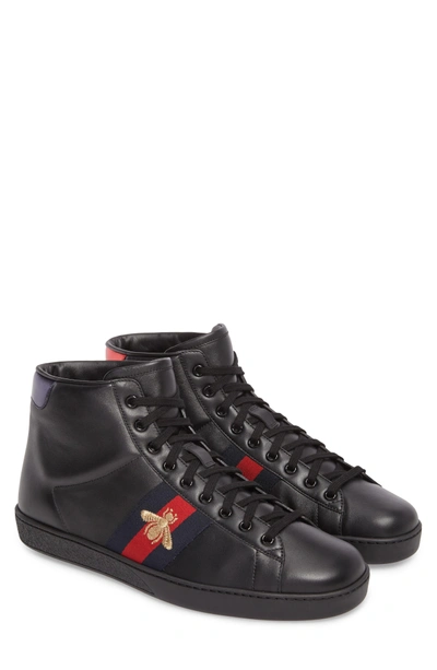 Shop Gucci New Ace High Top Sneaker In Black