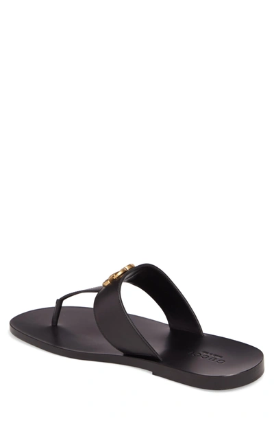 Shop Gucci Marmont Double G Leather Thong Sandal In Black/ Gold
