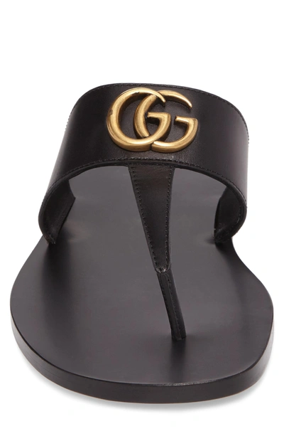 Shop Gucci Marmont Double G Leather Thong Sandal In Black/ Gold