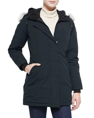 Shop Canada Goose Victoria Fur-hood Parka Jacket In Navy