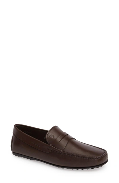 Shop Tod's 'city' Penny Driving Shoe In Dark Brown Leather