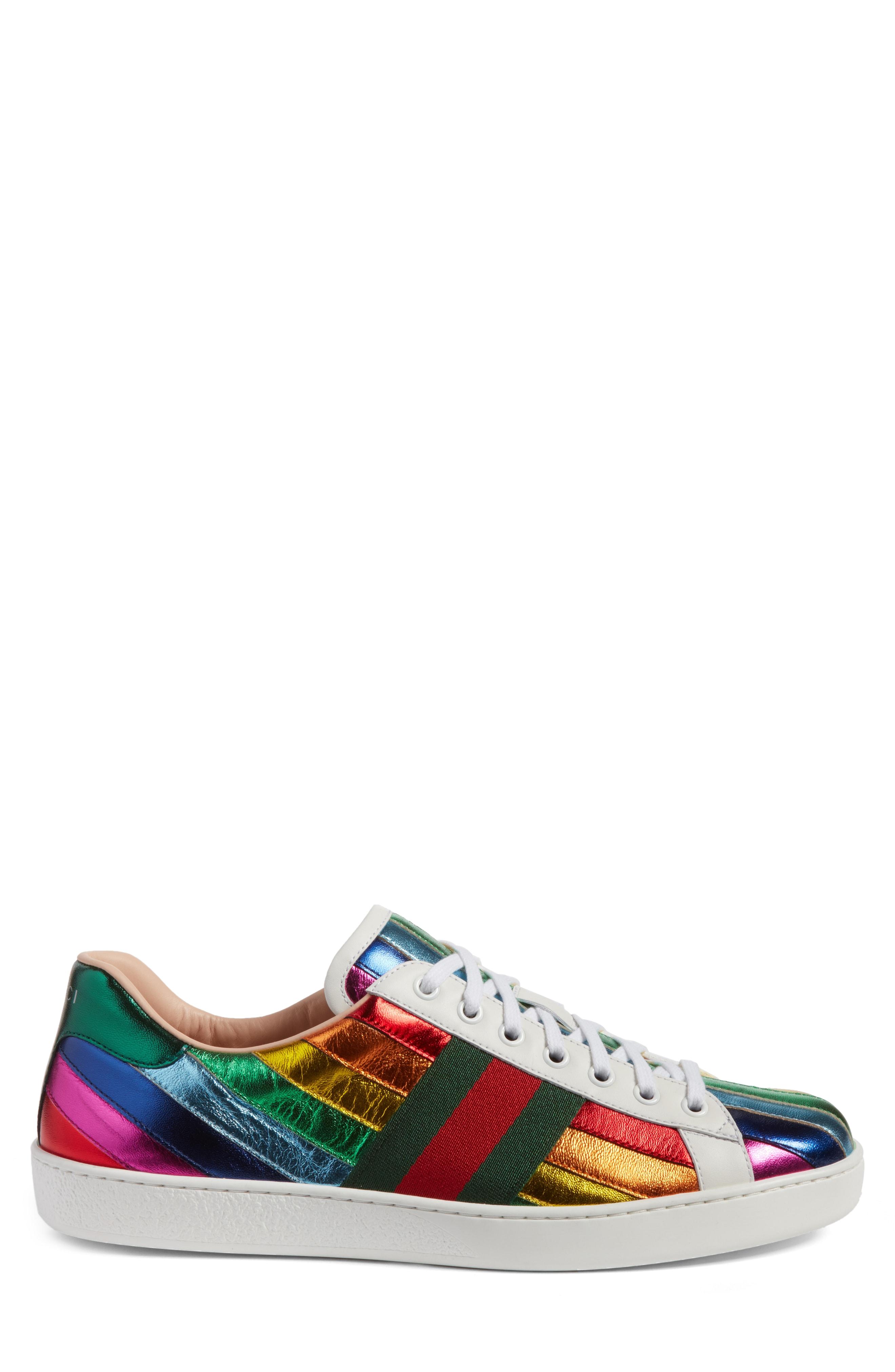 Gucci Men's Ace Metallic Leather Rainbow Sneakers In Multicoloured ...