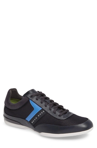 Shop Hugo Boss Green Space Mesh Sneaker In Dark Blue Leather