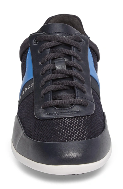 Shop Hugo Boss Green Space Mesh Sneaker In Dark Blue Leather