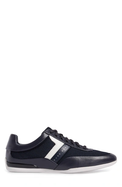 Shop Hugo Boss Green Space Mesh Sneaker In Dark Blue Calf Leather