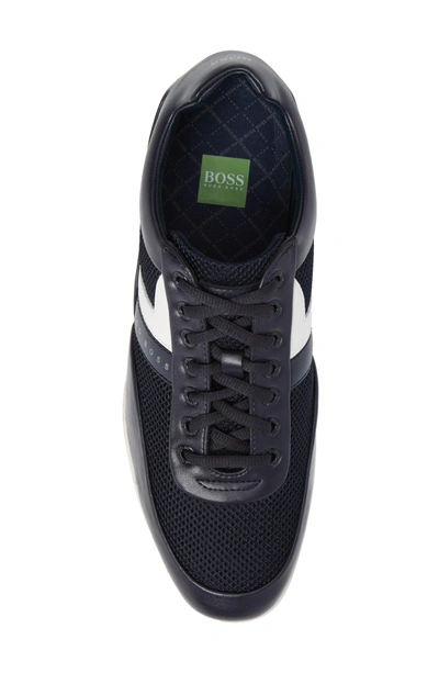 Shop Hugo Boss Green Space Mesh Sneaker In Dark Blue Calf Leather