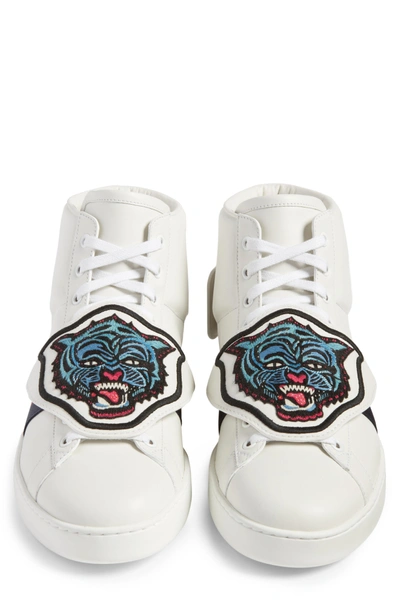 Shop Gucci New Ace Jaguar Embroidered Patch High Top Sneaker In Bianco