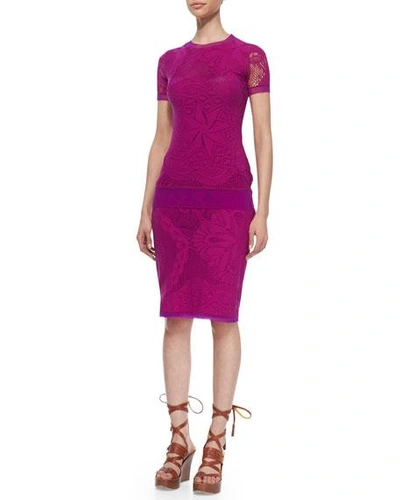 Shop Jean Paul Gaultier Lace & Crochet Tulle-trim Skirt In Magenta